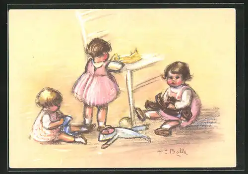 Künstler-AK sign. Henriette Bolle: Kinder mit Puppen