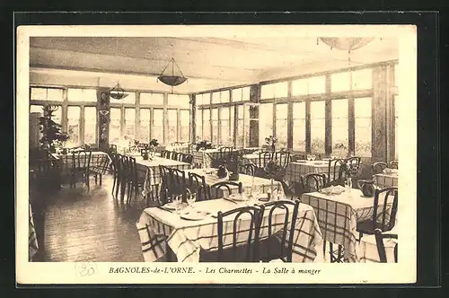 AK Bagnoles-de-l'Orne, Les Charmettes, La Salle a manger, Innenansicht