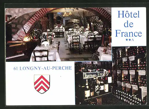 AK Longny-au-Perche, Hotel de France, Innenansicht Gaststube und Weinkeller