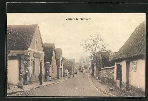 AK Villiers-le-Morhiers, Strassenpartie mit Wohnhäusern und Passanten