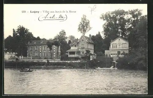 AK Lagny, Villas aux bords de la Marne