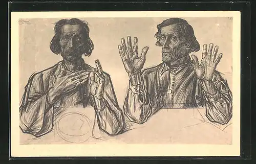Künstler-AK Jan Toorop: Apostel Andreas und Jakobus sitzen an einem Tisch