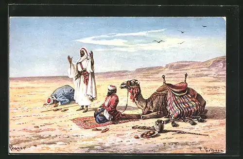 Künstler-AK Friedrich Perlberg: Berber beten in der Wüste gen Mekka
