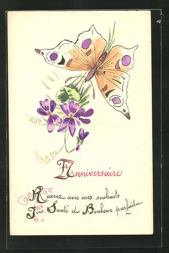 Künstler-AK Handgemalt: Blume und Schmetterling