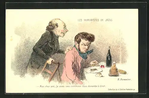 Künstler-AK sign. H. Daumier: Mon cher ami..., Männer an der Tafel