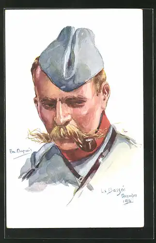 Künstler-AK Em. Dupuis: Soldat in Uniform mit Käppi und Pfeife