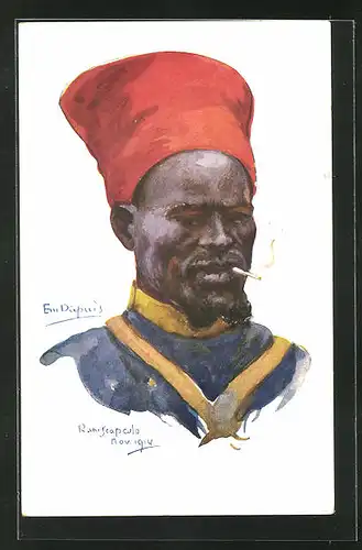 Künstler-AK Em. Dupuis: Raniscapculo, afrikanischer Soldat mit Zigarette