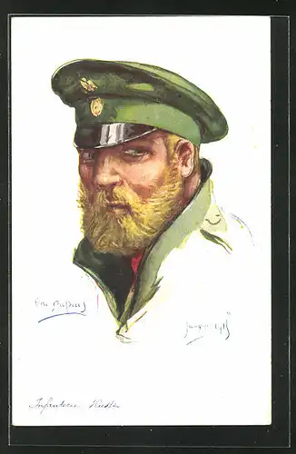 Künstler-AK Em. Dupuis: Infanterie Russe, Infanterie-Soldat mit Schirmmütze