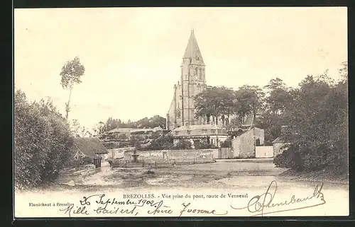 AK Brezolles, Vue prise du pont, route de Verneuil