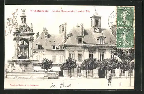AK Chateaudun, Fontaine Monumentale et Hotel de Ville