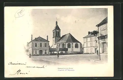 AK Dammartin-en-Serve, Teilansicht mit Hotel und Kirche, L'Eglise