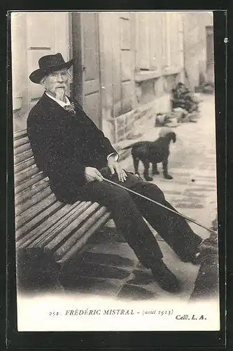 AK Dichter Frederic Mistral sitzt mit Hut und Stock auf einer Bank