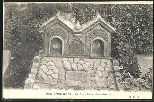 AK Asnières, Cimetière des Chiens, Hunde-Friedhof mit Gräbern für zwei Hunde namens Black und Yet-Yet