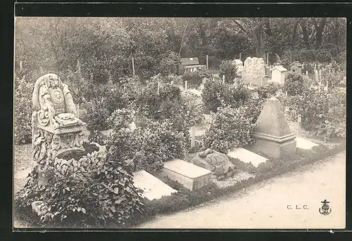 AK Hunde-Friedhof, Blick auf die Grabsteine