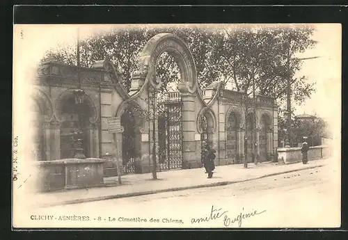 AK Clichy-Asnières, Cimetière des Chiens, Eingangsportal zum Hunde-Friedhof