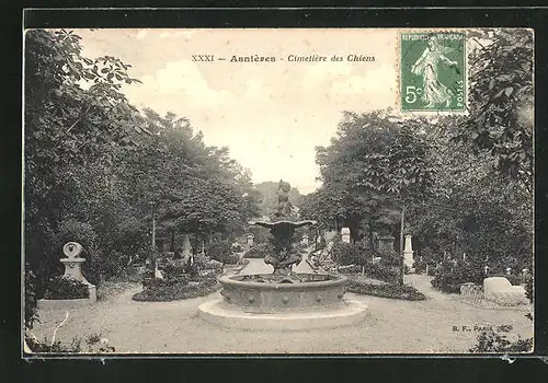 AK Asnières, Cimetière des Chiens, Blick auf den Hunde-Friedhof