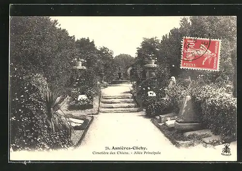 AK Asnières-Clichy, Cimetière des Chiens, Allée principale, Blick auf den Hunde-Friedhof
