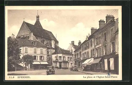 AK Epernon, la place et L`Eglise Saint-Pierre