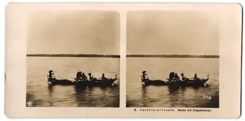 Stereo-Fotografie Dr. Kurt Boeck, Ansicht Carolinen-Inseln, Kanoe mit Eingeborenen