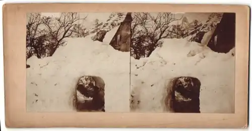 Stereo-Fotografie unbekannter Fotograf, Tunnel durch Schnee im Gebirgre