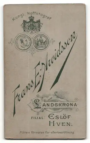 Fotografie Frans E. Arvidsson, Landskrona, Portrait Fräulein mit zusammengebundenem Haar