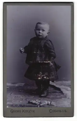 Fotografie Georg Koczyk, Coswig i. S., Portrait Kleinkind im karierten Kleid