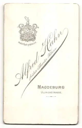 Fotografie Alfred Hahn, Magdeburg, Portrait Frau mit Hochsteckfrisur in bürgerlichem Kleid