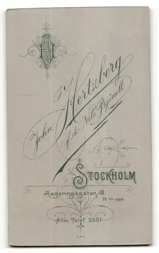 Fotografie John Hertzberg, Stockholm, Portrait Mann mit Zwirbelbart im Anzug