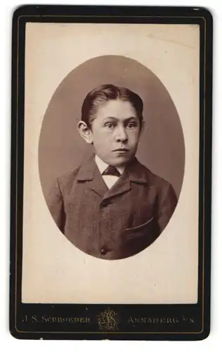 Fotografie J. S. Schroeder, Annaberg i / S., Portrait Junge mit Fliege im Anzug