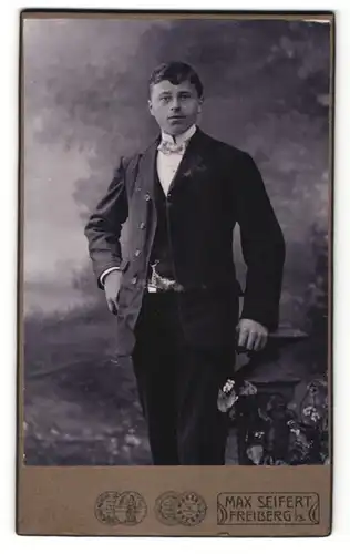 Fotografie Max Seiffert, Freiberg i/S, Portrait halbwüchsiger Knabe in Anzug
