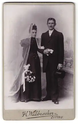 Fotografie H. Walbrecker, Zittau, Portrait Braut und Bräutigam, Hochzeit