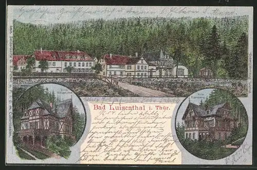 Seiden-Imitations-AK Bad Luisenthal i. Thür., Pension Villa Waldmühle und Villa Kienberg