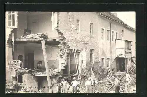 AK Gottleuba, Hochwasser-Katastrophe im Juli 1927, zerstörte Häuser
