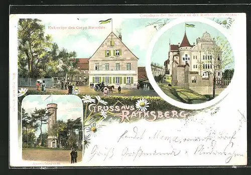 AK Rathsberg, Corpshaus der Baruthia an der Rathsberger Strasse, Exkneipe des Corps Baruthia, Aussichtsturm