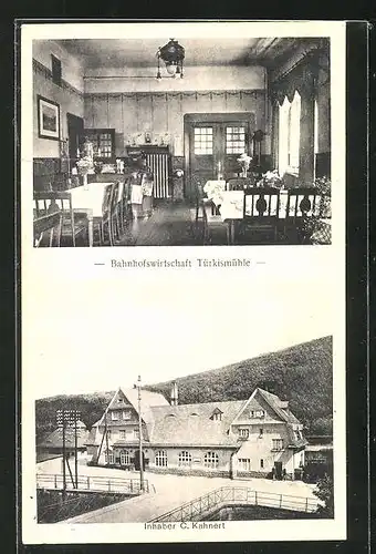 AK Türkismühle, Bahnhof mit Wirtschaft von C. Kahnert, Innenansicht