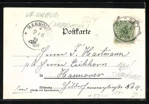 Vorläufer-Lithographie Dassel, 1894, Teilansicht, Sängerslust, Eisenhütte