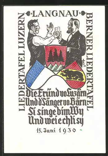 Künstler-AK Langnau, Liedertafel Luzern & Berner Liedertafel, 1930