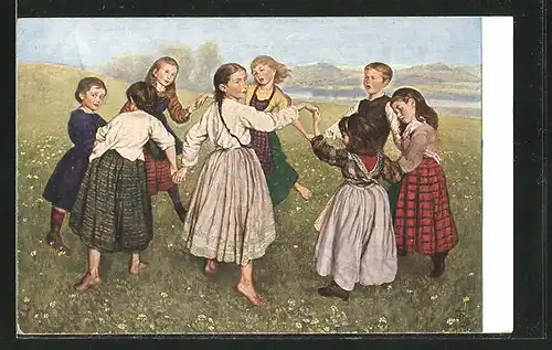 Künstler-AK Hans Thoma: Mädchen tanzen einen Reigen auf der Wiese