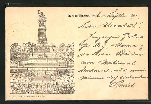 Vorläufer-Lithographie National-Denkmal auf dem Niederwald, 1890, Totalansicht