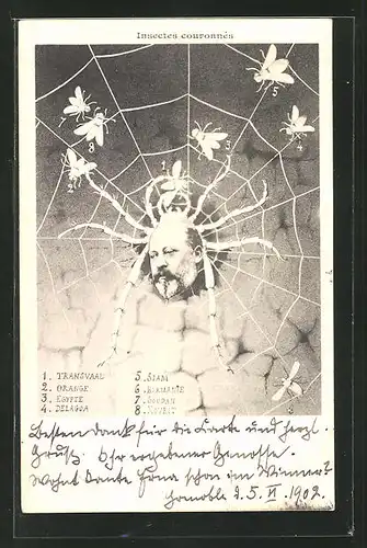 AK König Edward VII. von England als Spinne im Netz