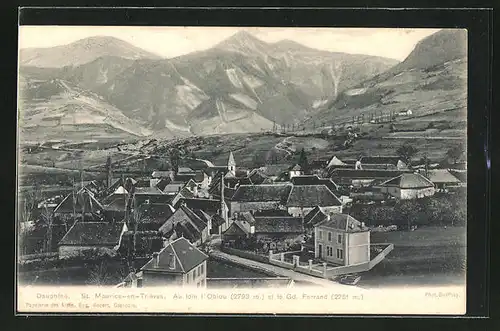 AK St. Maurice-en-Trièves, Ortsansicht gegen den Grand Ferrand