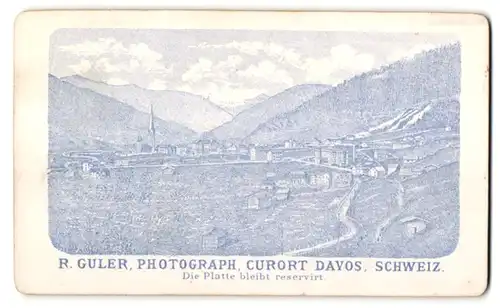 Fotografie R. Guler, Davos, rückseitige Ansicht Davos, Panorama, vorderseitig Portrait junge Dame