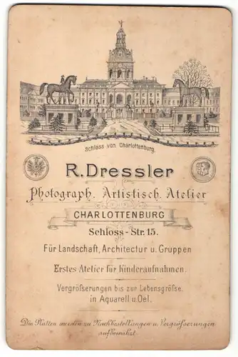 Fotografie R. Dressler, Berlin-Charlottenburg, Rückseitige Ansicht Berlin, Schloss Charlottenburg, vorderseitig Portrait