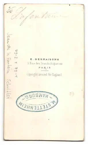 Fotografie E. Desmaisons, Paris, Portrait Jean de la Fontaine, Schriftsteller