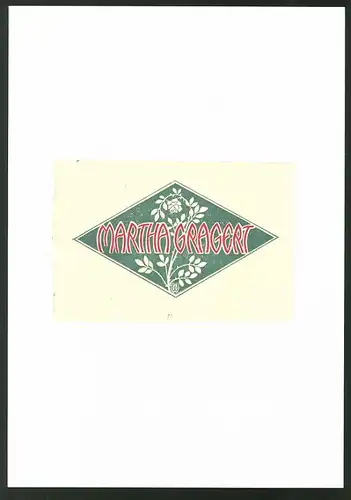 Exlibris von P. Wulfhorst für Martha Gragert, Blume - Rose