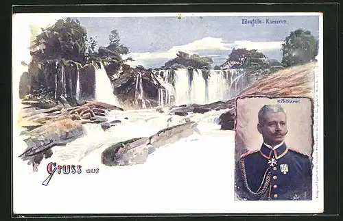 AK Kamerun, Panoramablick auf die Edeafälle, Gouverneur v. Puttkamer