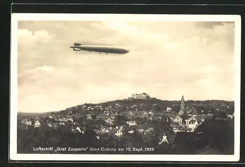 AK Coburg, Luftschiff Graf Zeppelin über der Stadt