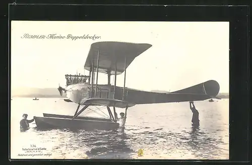 Foto-AK Sanke Nr. 336: Rumpler Marine-Doppeldecker Wasserflugzeug