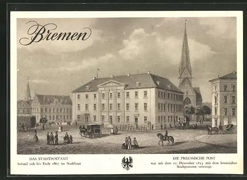 AK Bremen, Briefmarken-Werbeschau für das WHW 1937, Stadtpostamt / Preuss. Post - Stadthaus, Ganzsache
