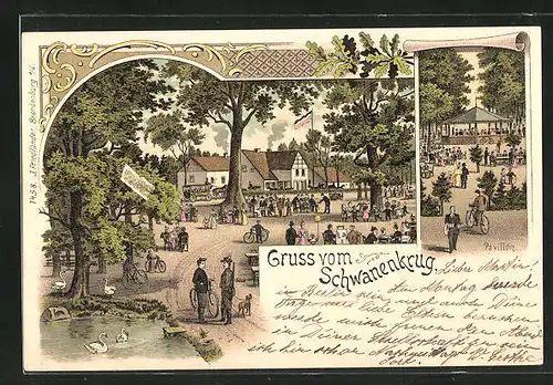 Lithographie Schönwalde-Glien, Gasthaus Schwanenkrug
